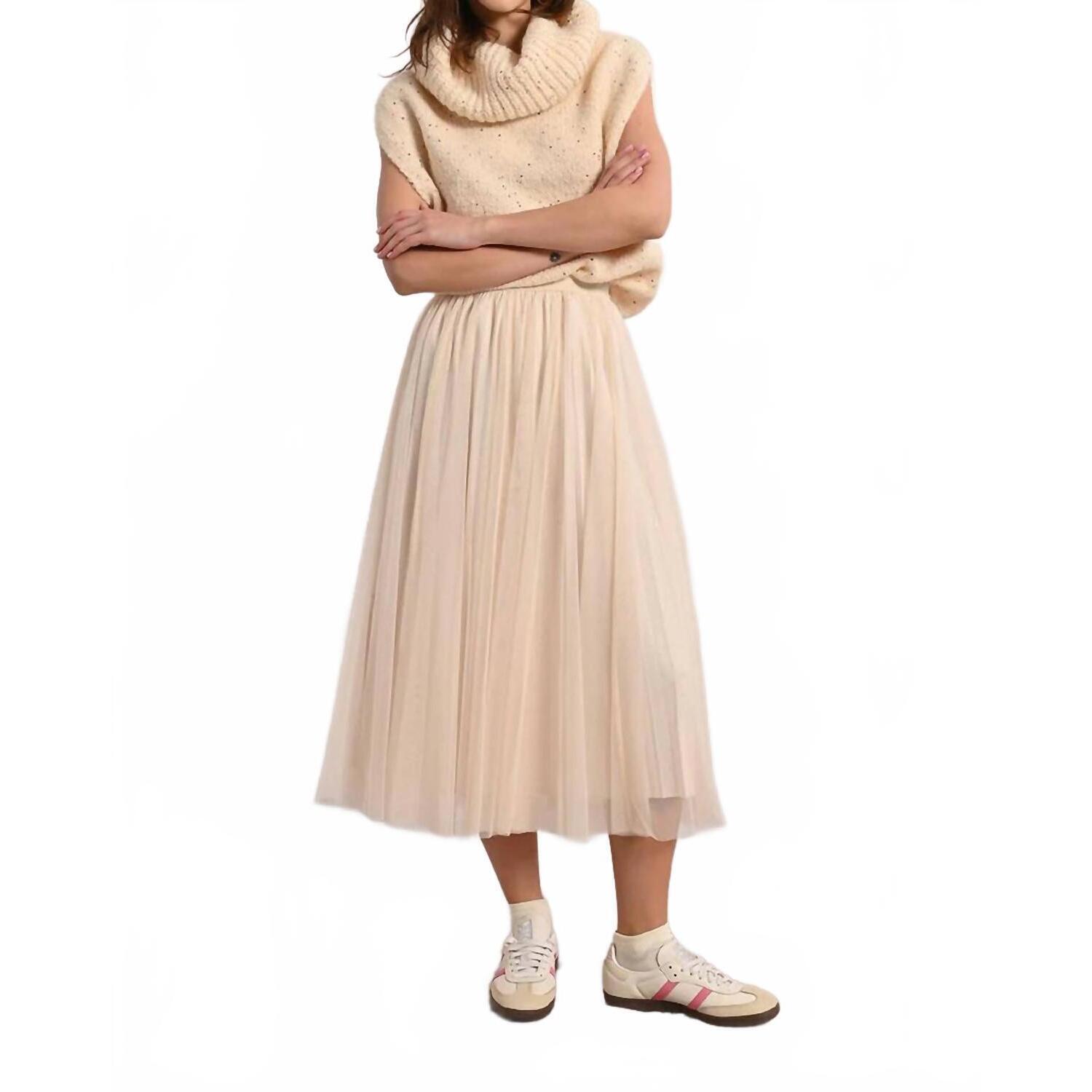 New Molly Bracken Tulle Knit Mesh Skirt In Off White